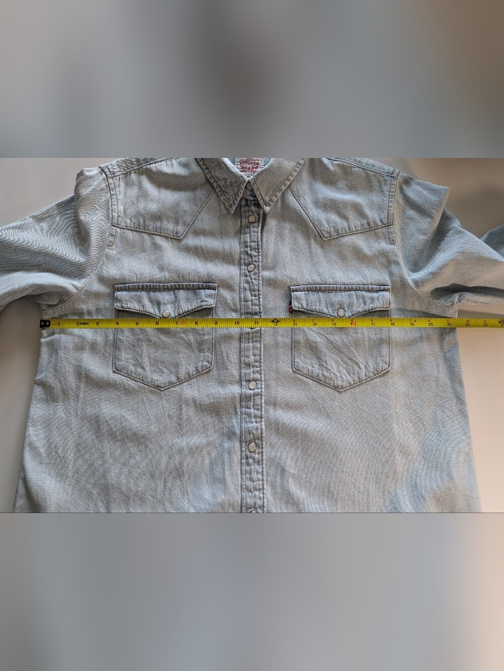 Levi's Essential Light Blue Denim Western Shirt Pearl Snap Buttons - Picture 10 of 10